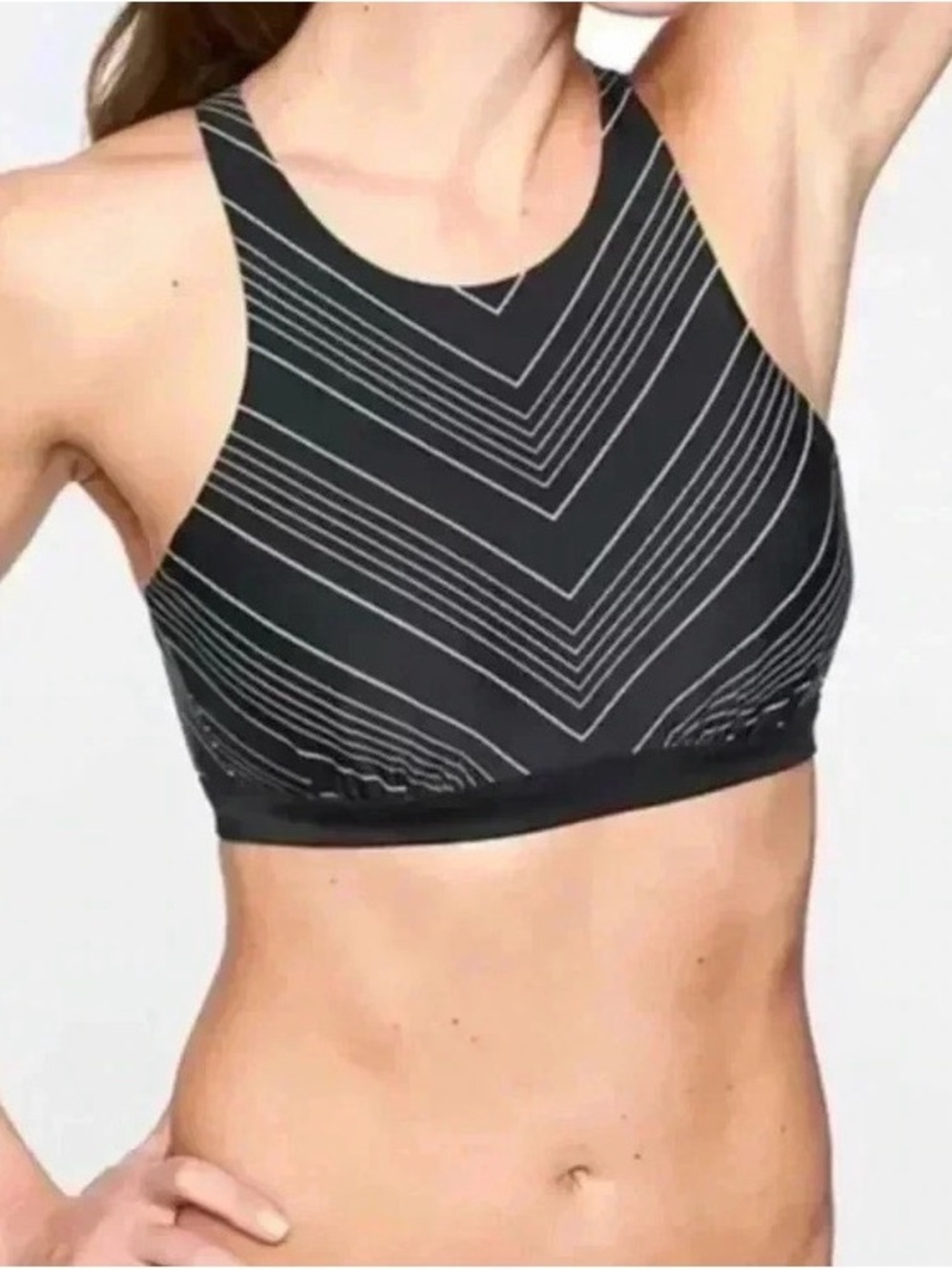 Athleta Black High-Neck Chevron Bikini Top